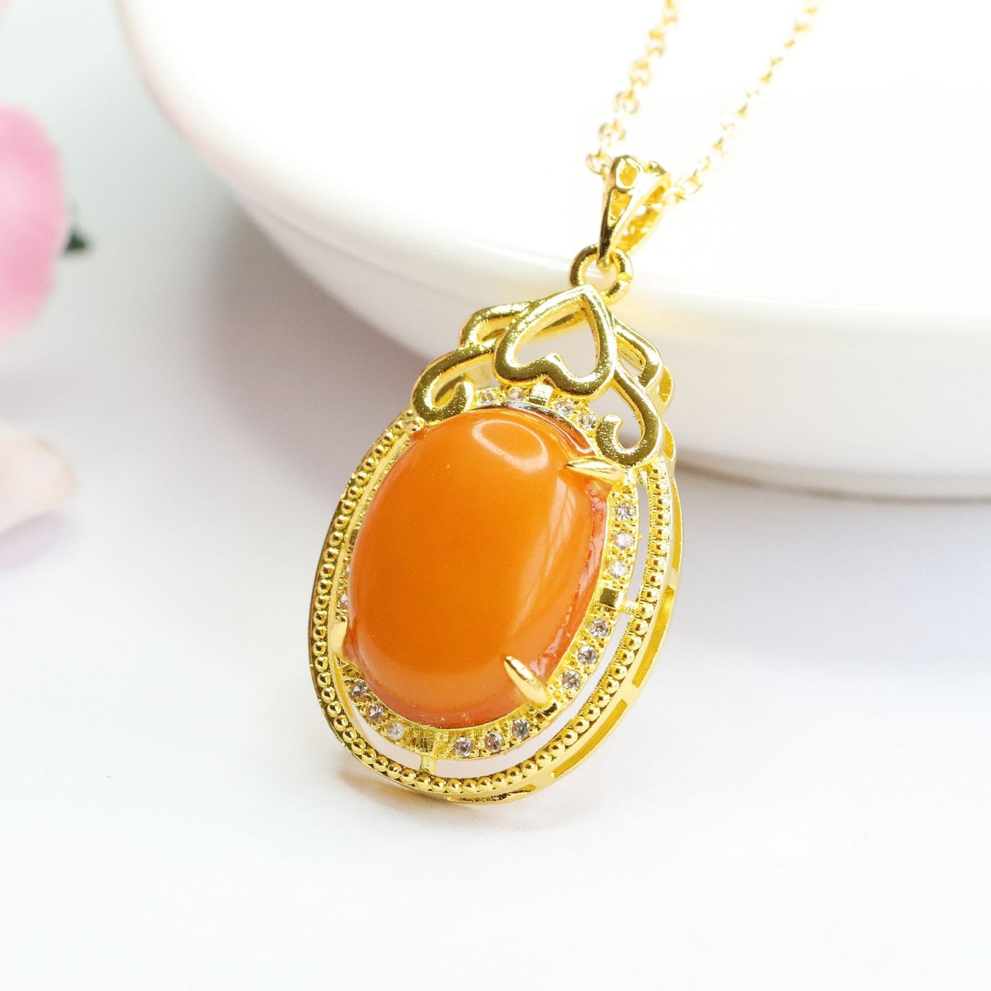 Golden Love Pendant with Beeswax Amber Detail