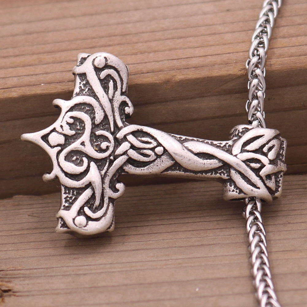 Viking Rune Thunder Hammer Necklace - Handcrafted Metal Pendant from Norse Legacy Collection