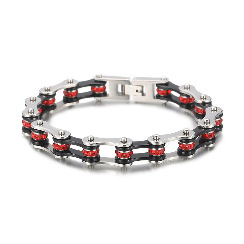 Trendy Men's Titanium Steel Locomotive Bracelet with Zircon Accents