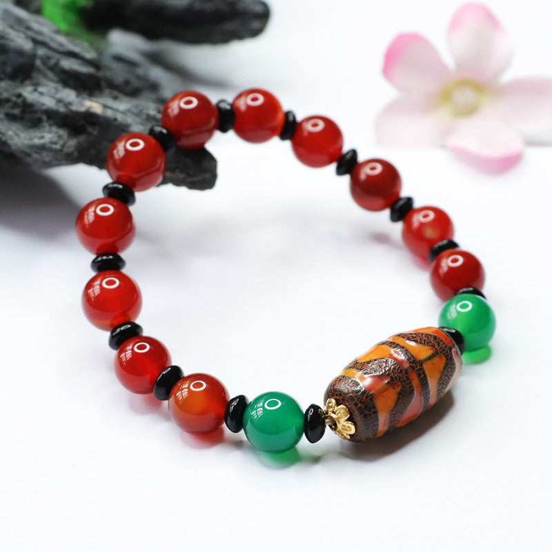 Heavenly Red Agate and Green Chalcedony Sterling Silver Bracelet