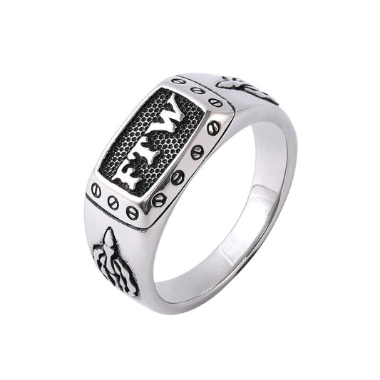 Retro European and American Middle Finger Titanium Ring for Men