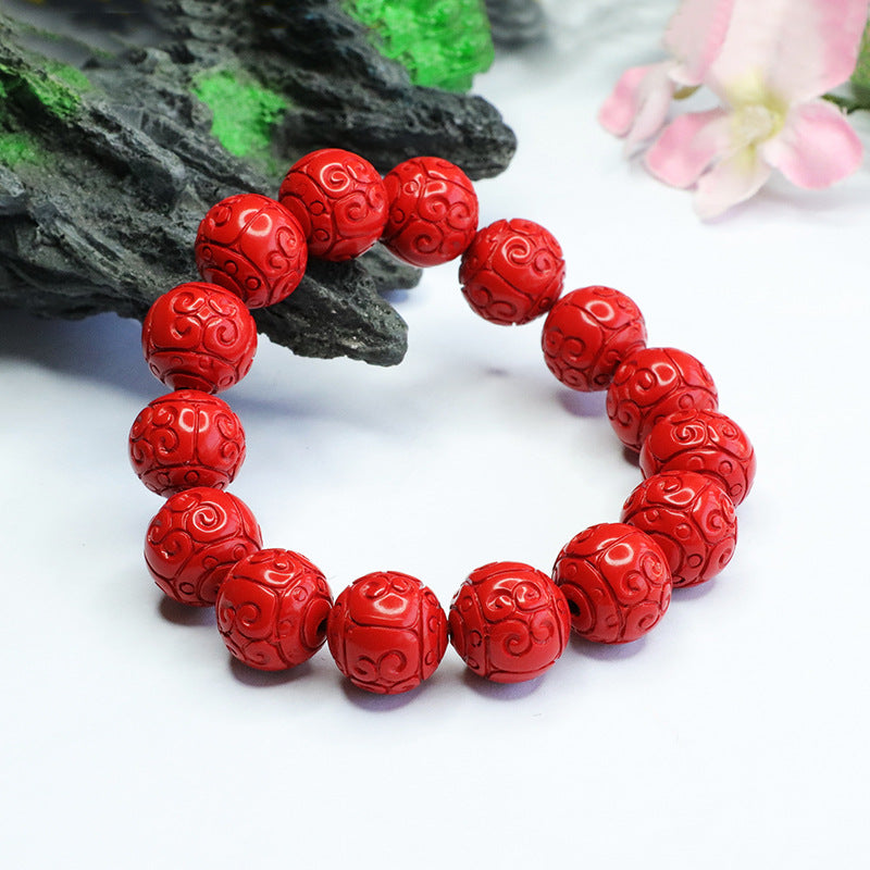 Red Sand Auspicious Cloudscape Cinnabar Bead Bracelet