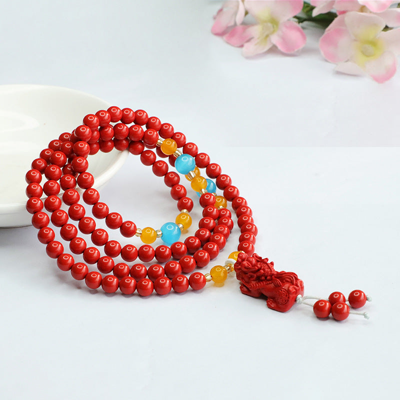 Red Sand Cinnabar Stone Bracelet with Sterling Silver Beads