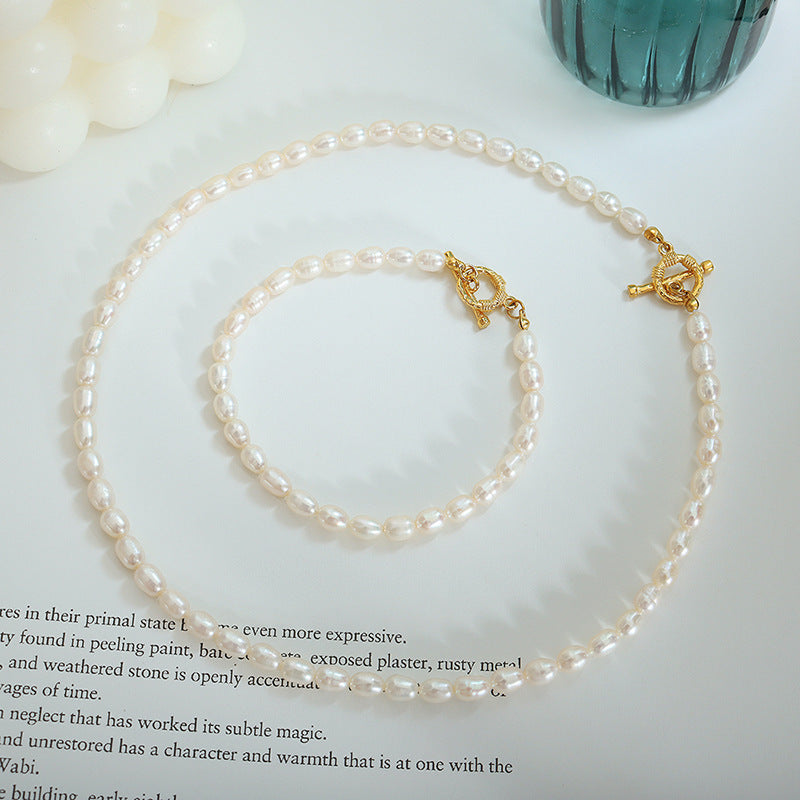 Baroque Pearl Necklace and Bracelet Set with Vintage French Charm