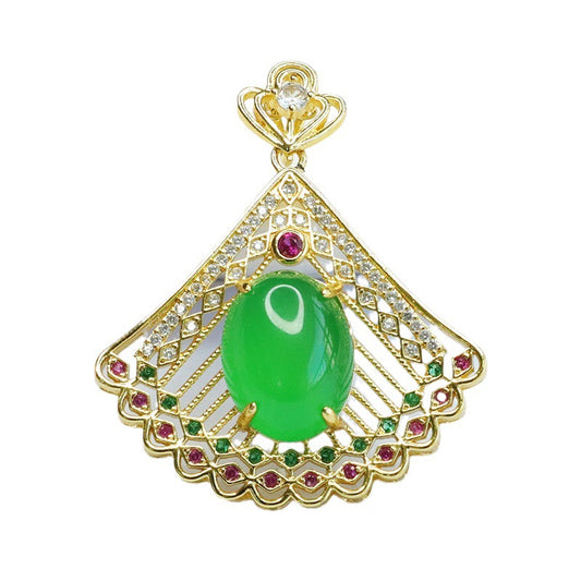 Peacock Patterned Zircon Pendant with Green Chalcedony Hollow Design