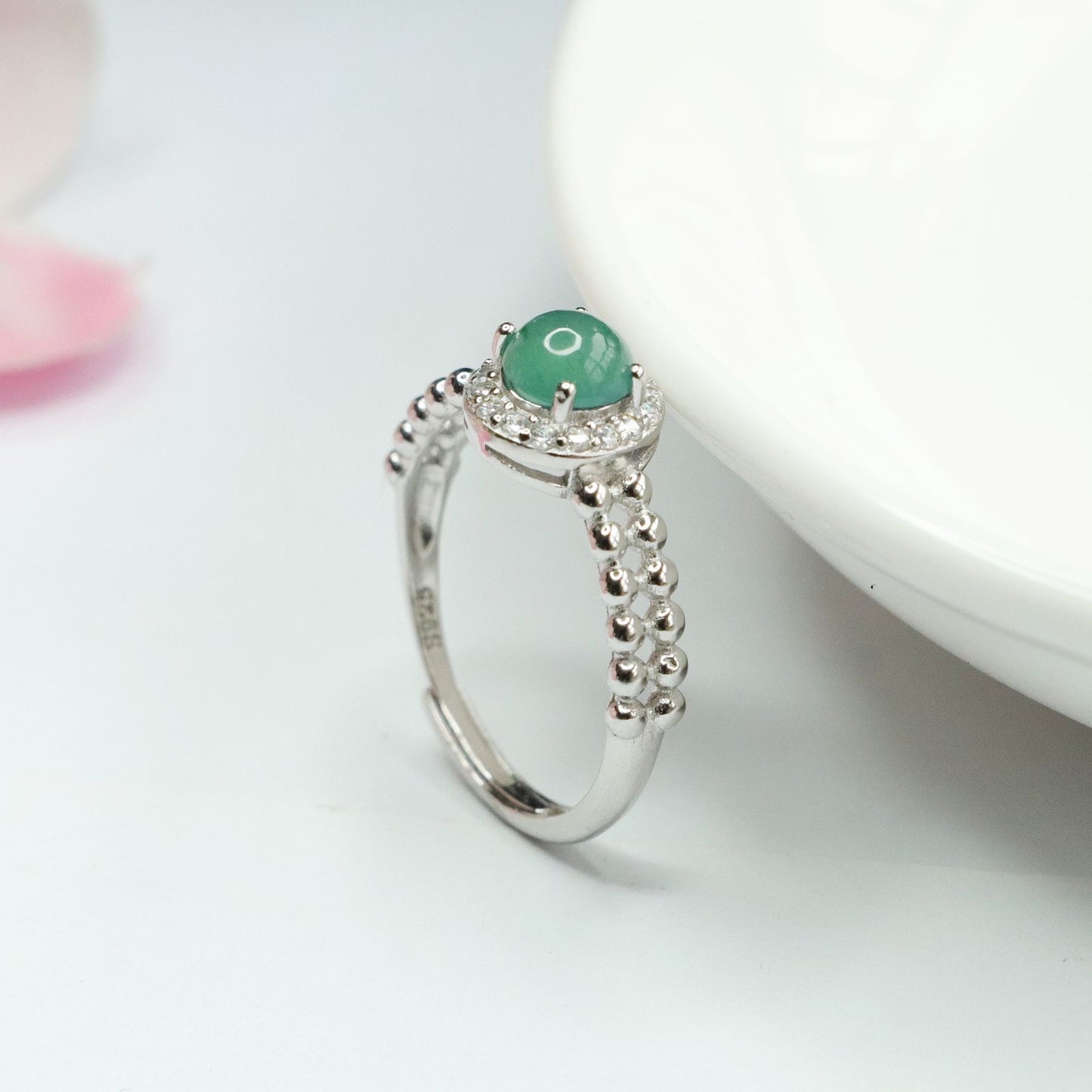 Sterling Silver Jade Ring with Adjustable Diameter