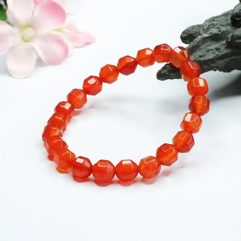 Red Agate Bracelet with Sterling Silver Cut Surface