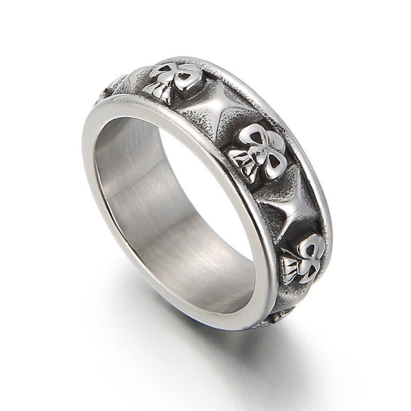 European and American Retro Skull Titanium Steel Men's Ring - Bold and Dominant Design for Men