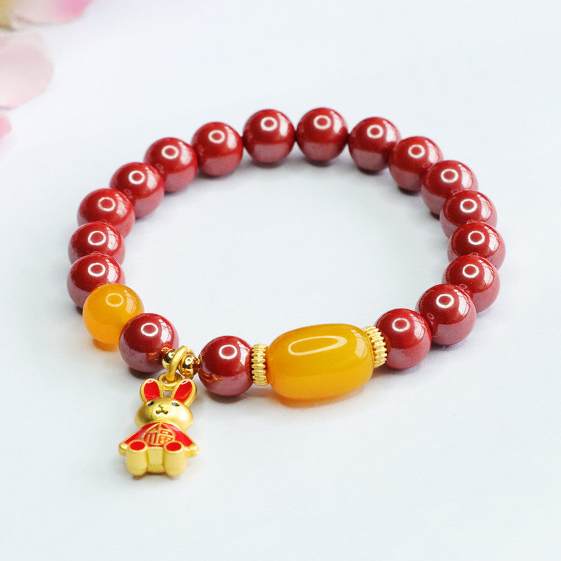 Cinnabar Bracelet with Imperial Sand and Golden Rabbit Chalcedony