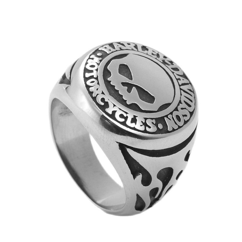 Titanium Steel Retro Skull Ring for Men - Trendy Stainless Steel Letter Ring in Sizes 7-13