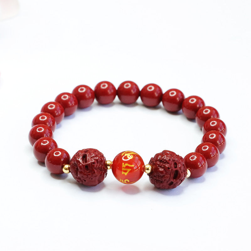 Fortune's Favor Sterling Silver Bracelet with Cinnabar and Chalcedony Stones