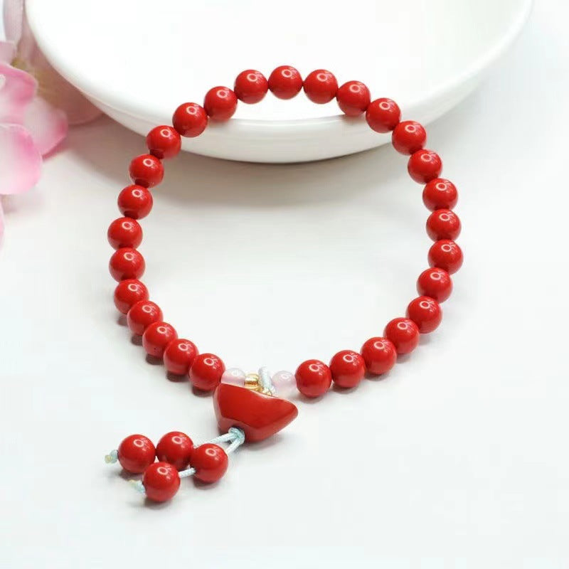 Red Cinnabar and Sterling Silver Bracelet