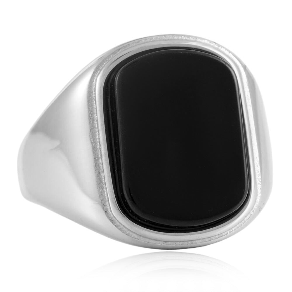 Titanium Steel Black Stone Ring for Men - Retro Trendy Accessories in Sizes 7-13