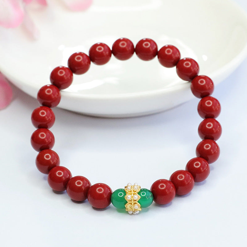 Fortune's Favor Sterling Silver Bracelet with Cinnabar and Green Chalcedony