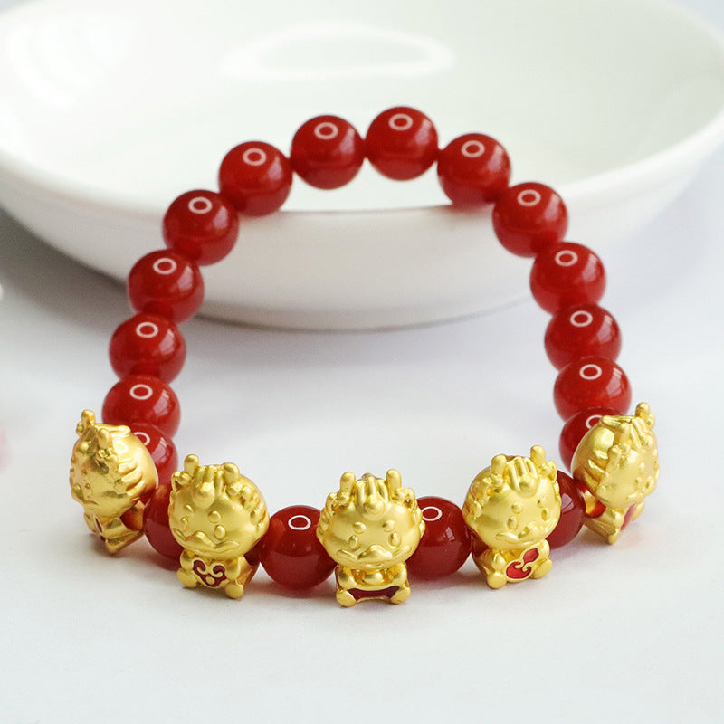 Red Agate Dragon Blessings Bracelet - Sterling Silver