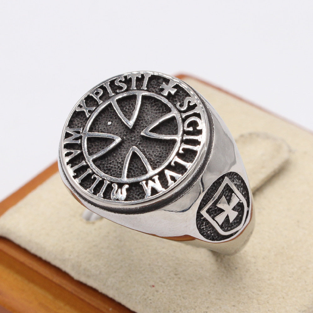 Crusades Teutonic Cross Round Titanium Steel Ring for Men