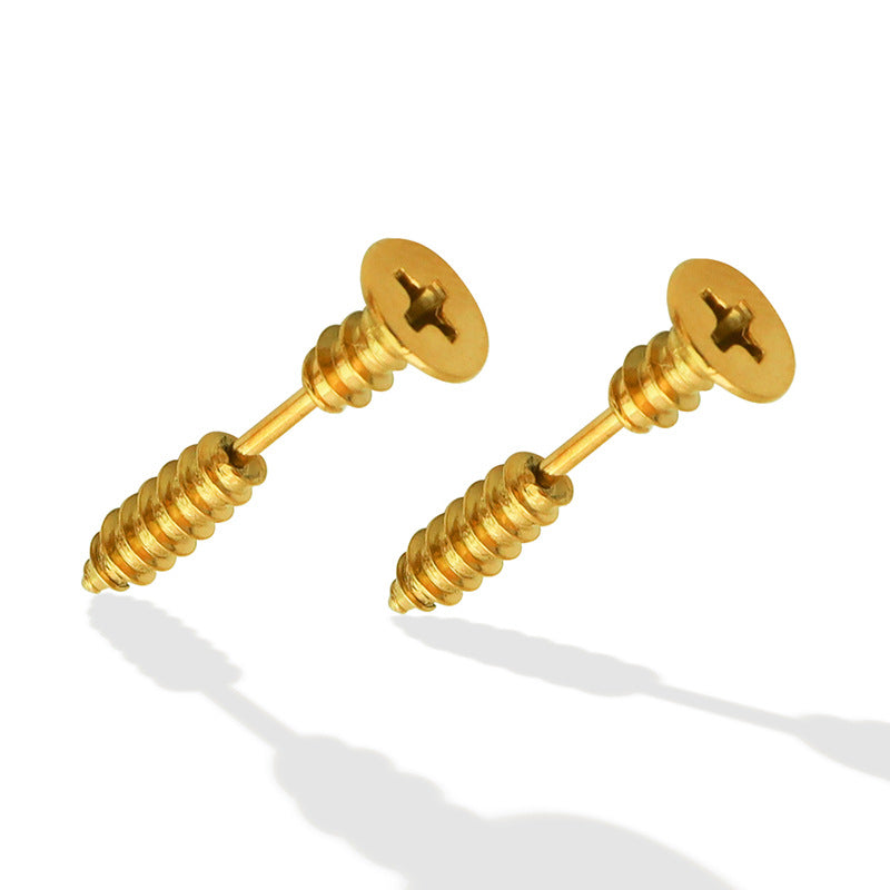 Golden Screw Earrings - Unisex Titanium Steel Hip-Hop Jewelry