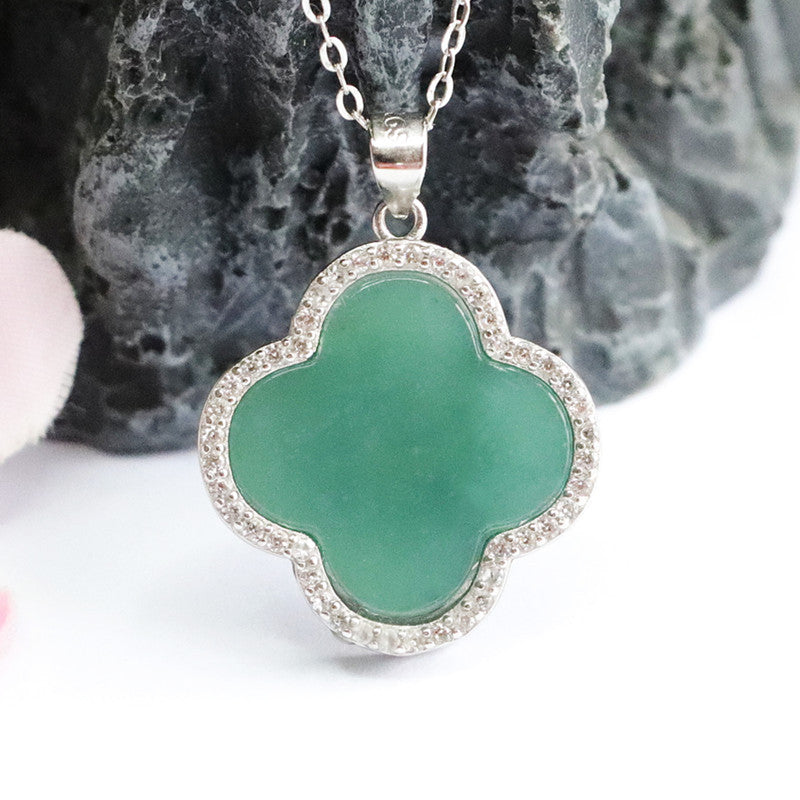 Ice Blue Green Jadeite Clover Necklace