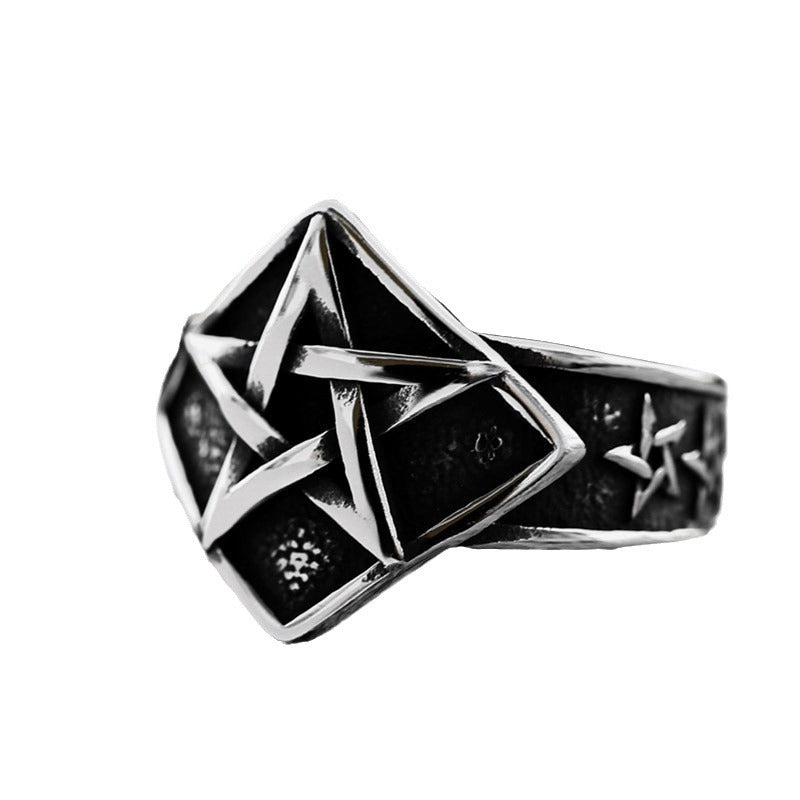 Titanium Steel Retro Five-Pointed Star Ring for Men - Stylish and Personalized Wholesale Design