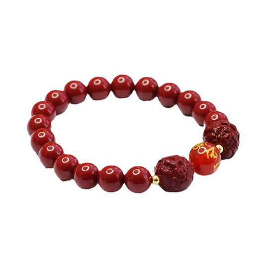 Fortune's Favor Sterling Silver Bracelet with Cinnabar and Chalcedony Stones