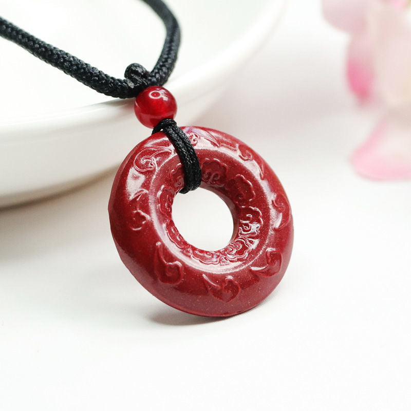 Auspicious Cloud Ping An Buckle Pendant with Cinnabar Stone featuring Purple Gold Sand.