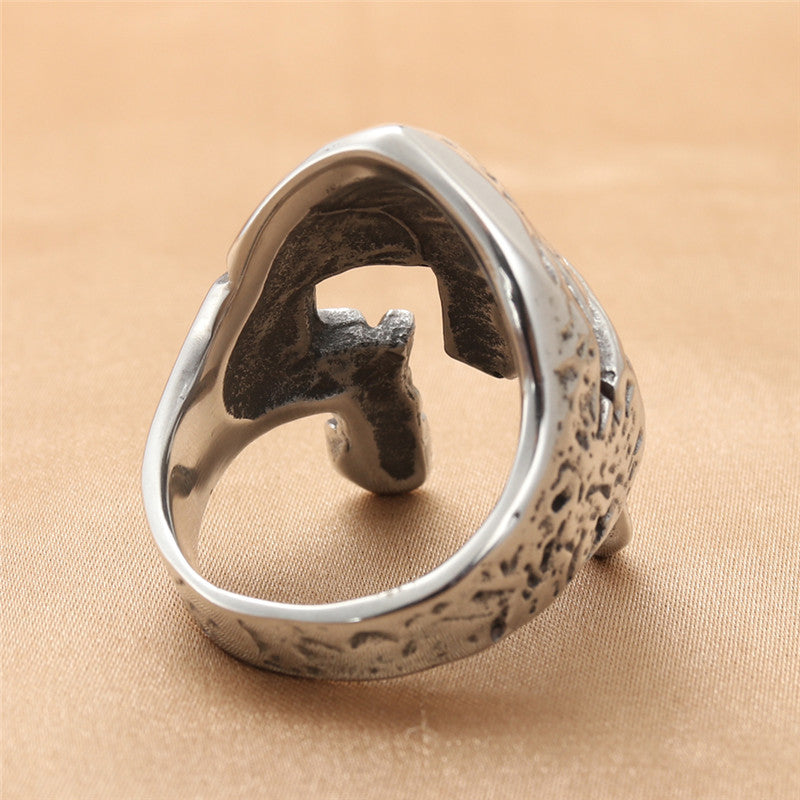 Titanium Steel Spartan Helmet Ring for Men - Retro Trendy European and American Jewelry Accessory