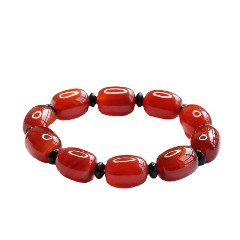 Red Agate Bead Bracelet with Sterling Silver Charm