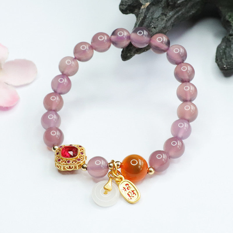 Purple Chalcedony and Red Agate Bracelet