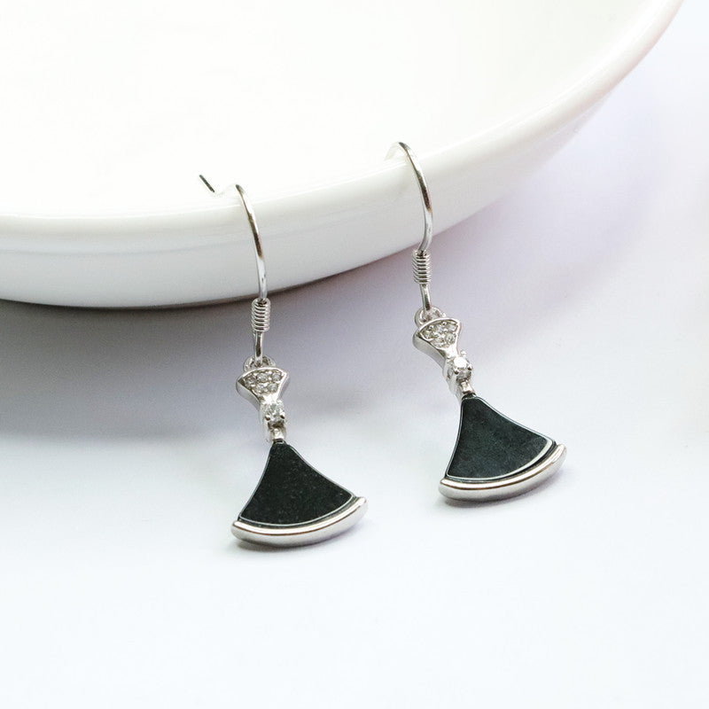 Elegant Blackish Green Small Skirt Sterling Silver Jade Ear Hook Earrings