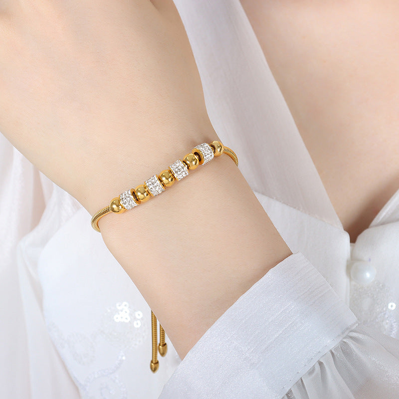 Zircon-Embellished Unisex Bracelet with Gold-Plated Titanium Steel Buckle