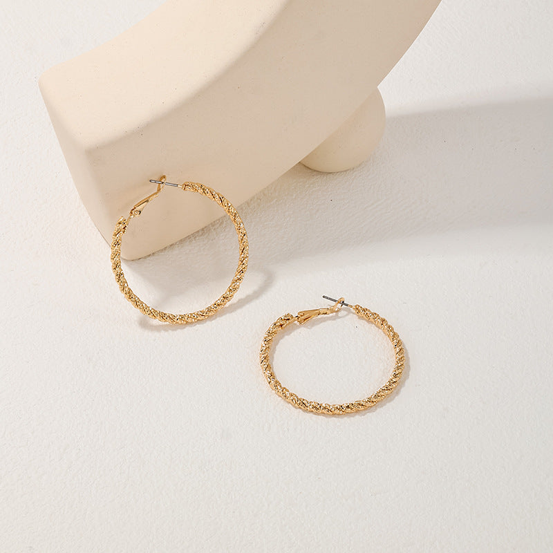 Fried Dough Twists Circle Earrings with Metal Texture - Vienna Verve Collection