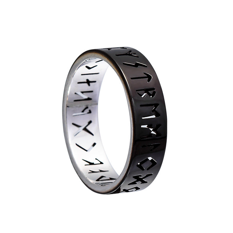 Nordic Viking Rune Titanium Steel Ring for Men in Cross Border Handicraft Style