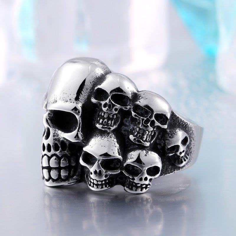 Personalized Retro Skull Ring in Titanium Steel for Men - Wholesale Punk Style Jewelry