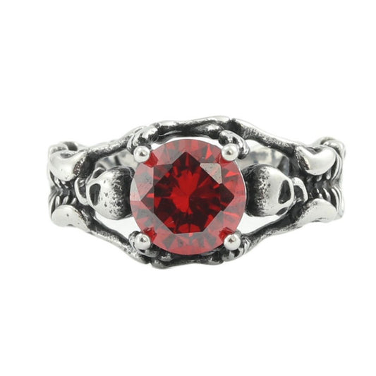 Titanium Steel Skull Ring for Men with Hollow Red Stone - Retro Trendy Accessory