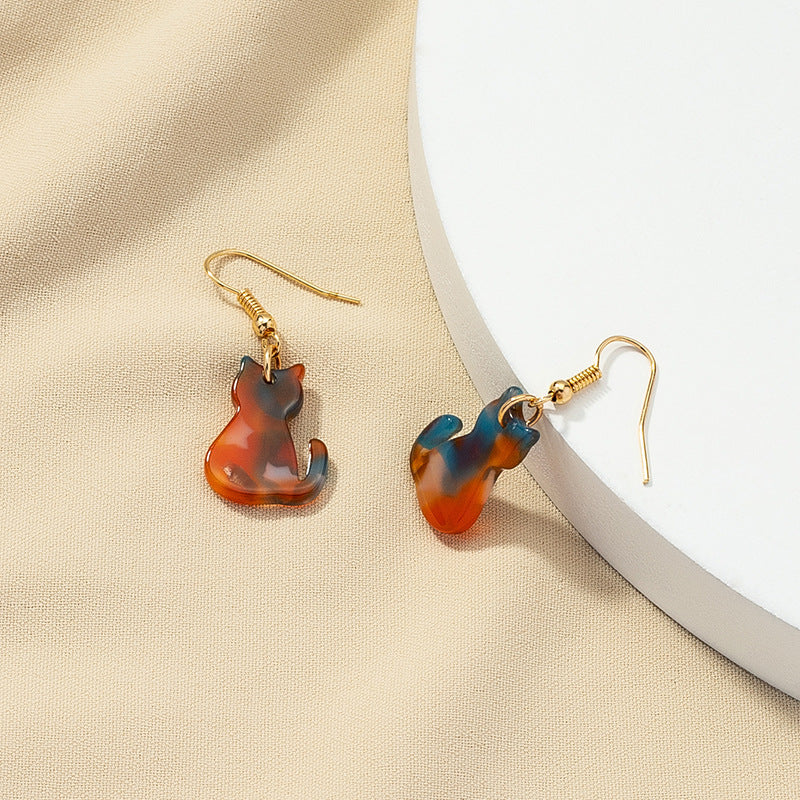 Playful Feline Asymmetric Earrings - Retro Design with a Twist