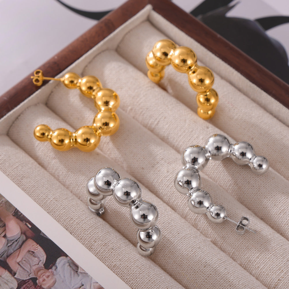 Chic Titanium Steel Earrings with Gradient Small Round Bead Design