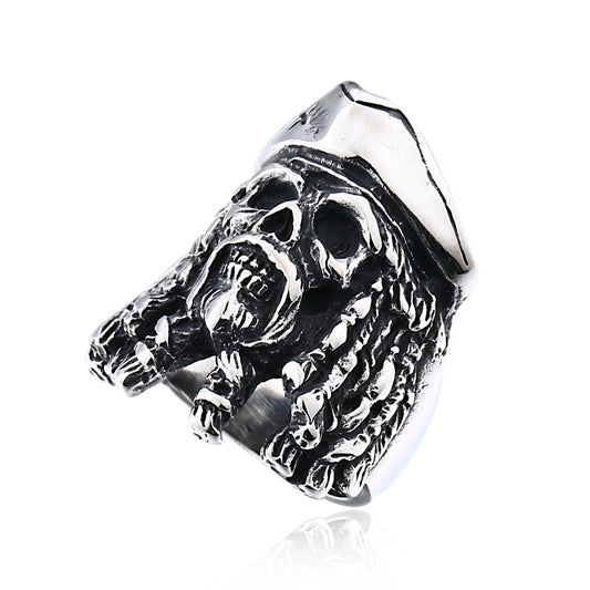 Titanium Steel Vintage Pirate Skull Ring for Men - Nordic Caribbean Design