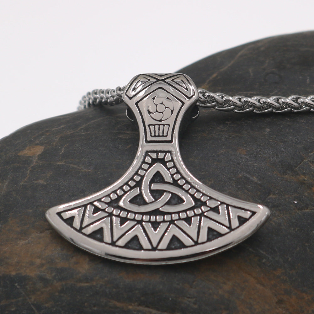 Viking Odin Axe Necklace with Triangular Knot Rune Pendant