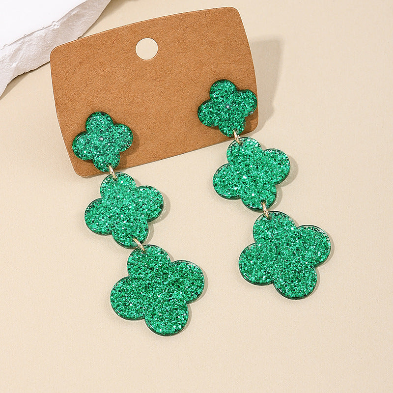 St. Patrick's Carnival Floral Clover Earrings - Acrylic and Metal Blend