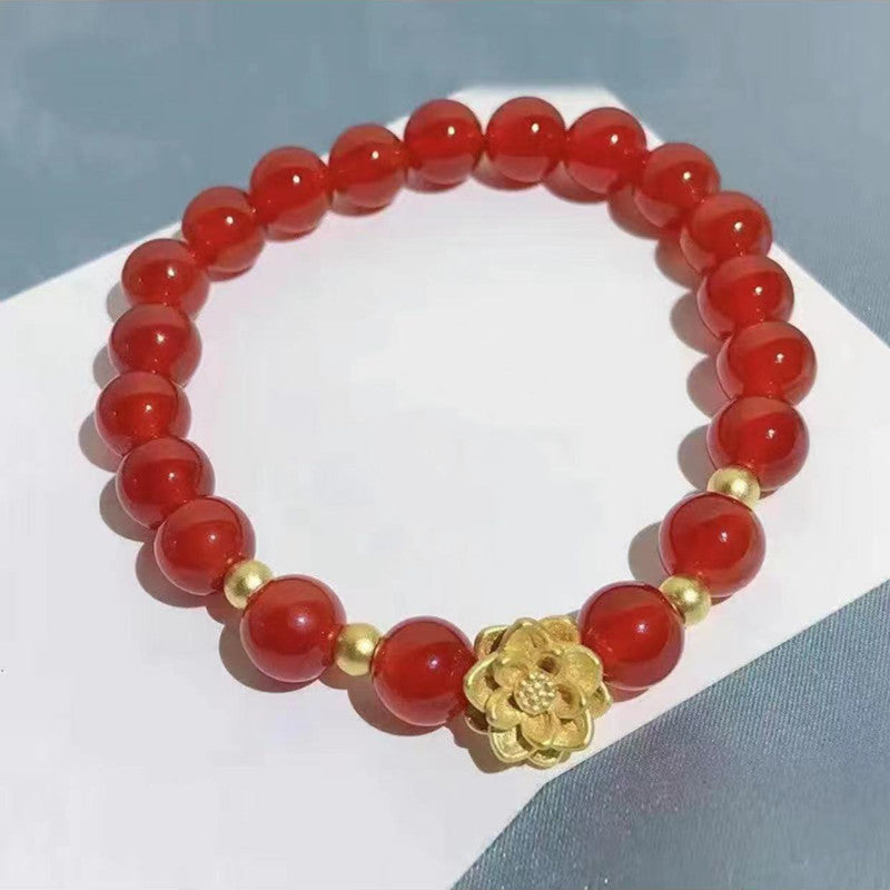 Red Agate and Sterling Silver Lotus Bracelet