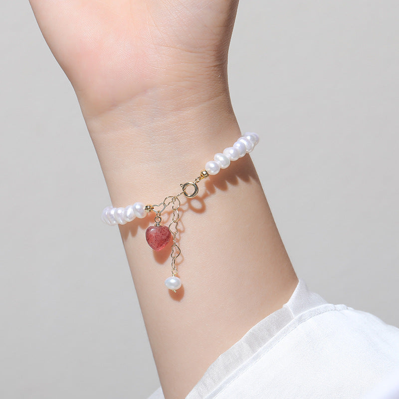 Strawberry Crystal Love Bracelet with Freshwater Pearl