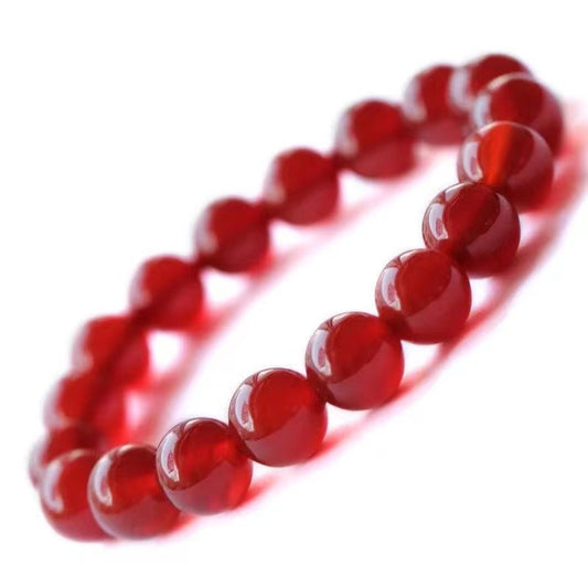 Red and Black Agate Sterling Silver Bead Bracelet