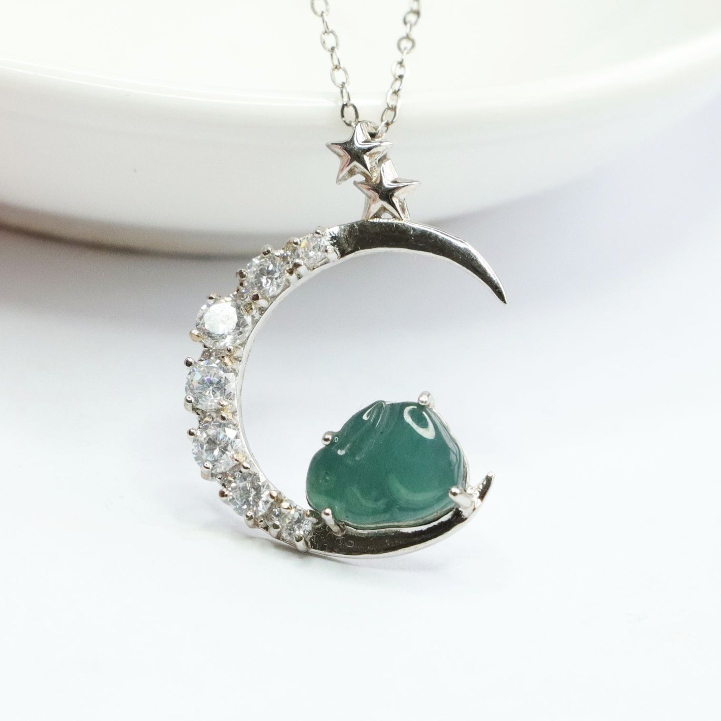 Icy Blue Jade Rabbit Moon Necklace