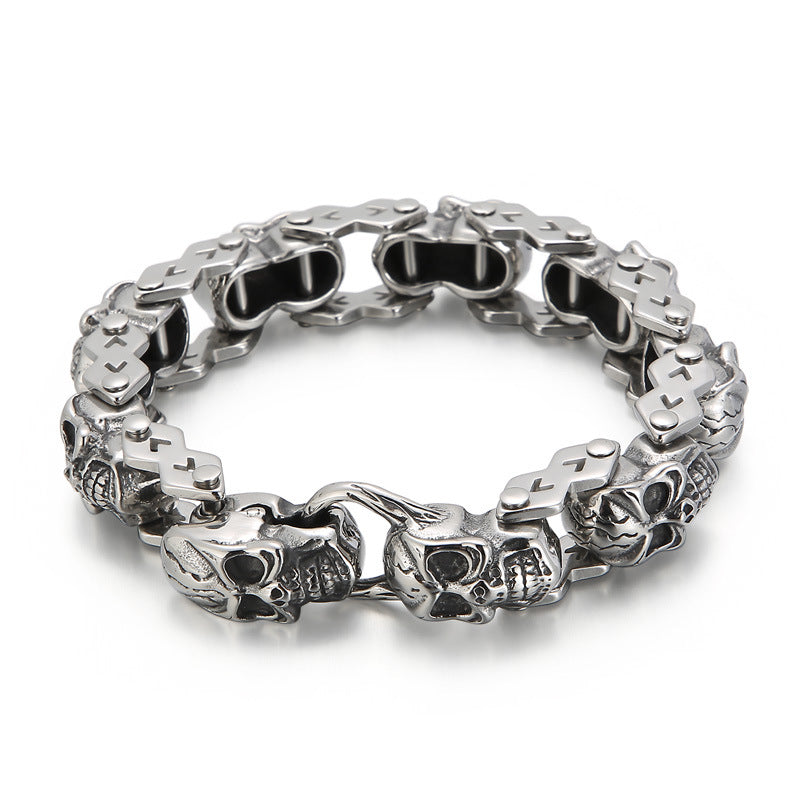 Stylish Punk Skull Men's Titanium Steel Bracelet - Wholesale European and American Jewelry Collection