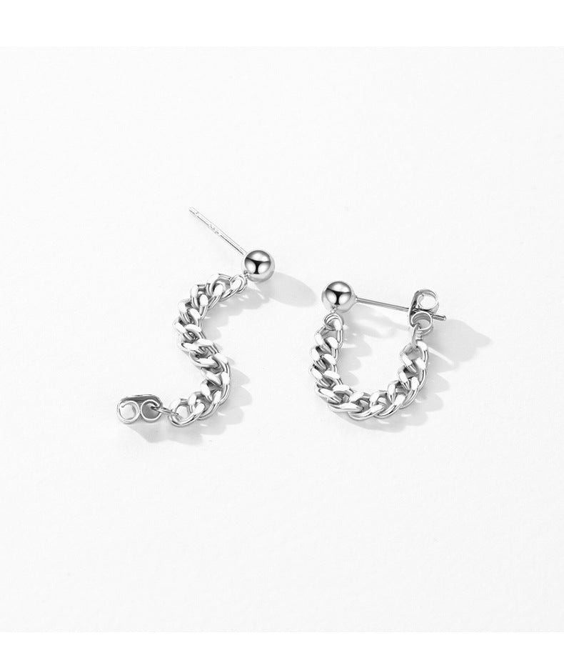 Elegant S925 Pure Silver Retro Chain Earrings for Women's Fashion