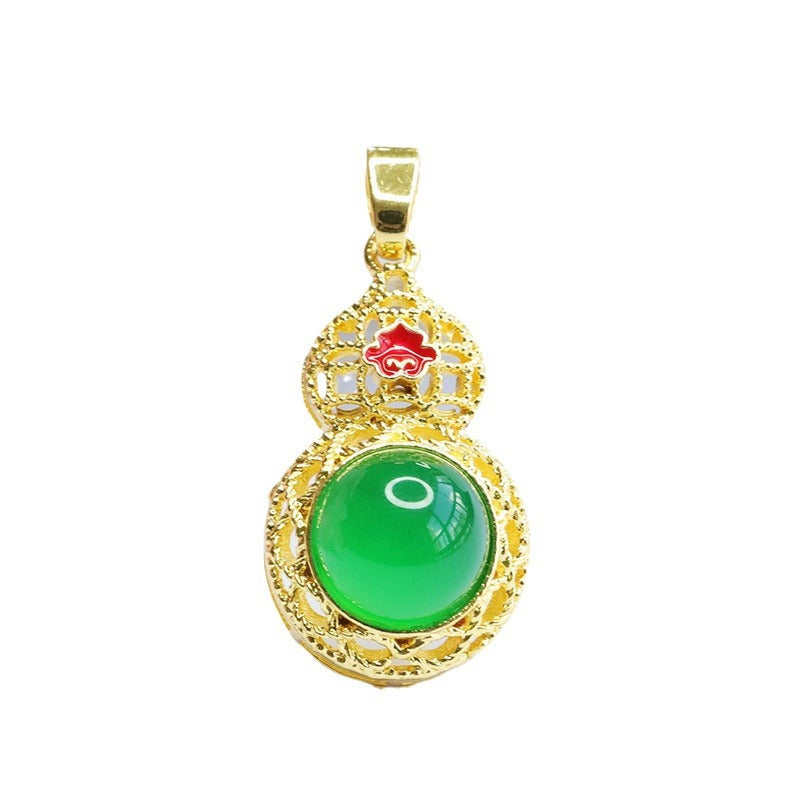 Emperor Green Chalcedony Gourd Pendant with Sterling Silver Ethnic Charm