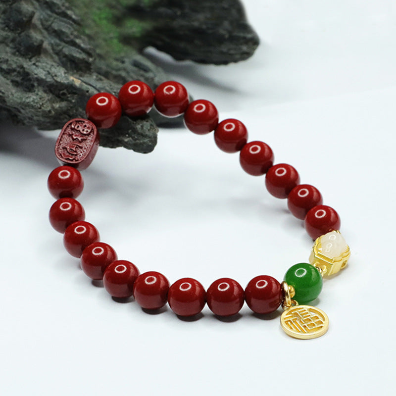 Cinnabar and Jade Sterling Silver Bracelet from Fortune's Favor Collection