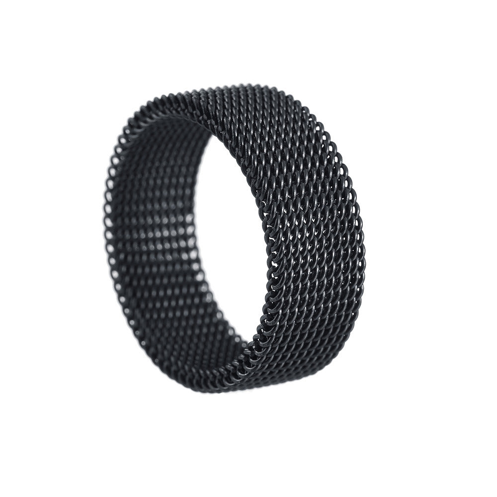 Titanium Steel Braided Mesh Deformable Ring - Men's Vacuum Electroplated Non-Fading 8MM - Size 6-12