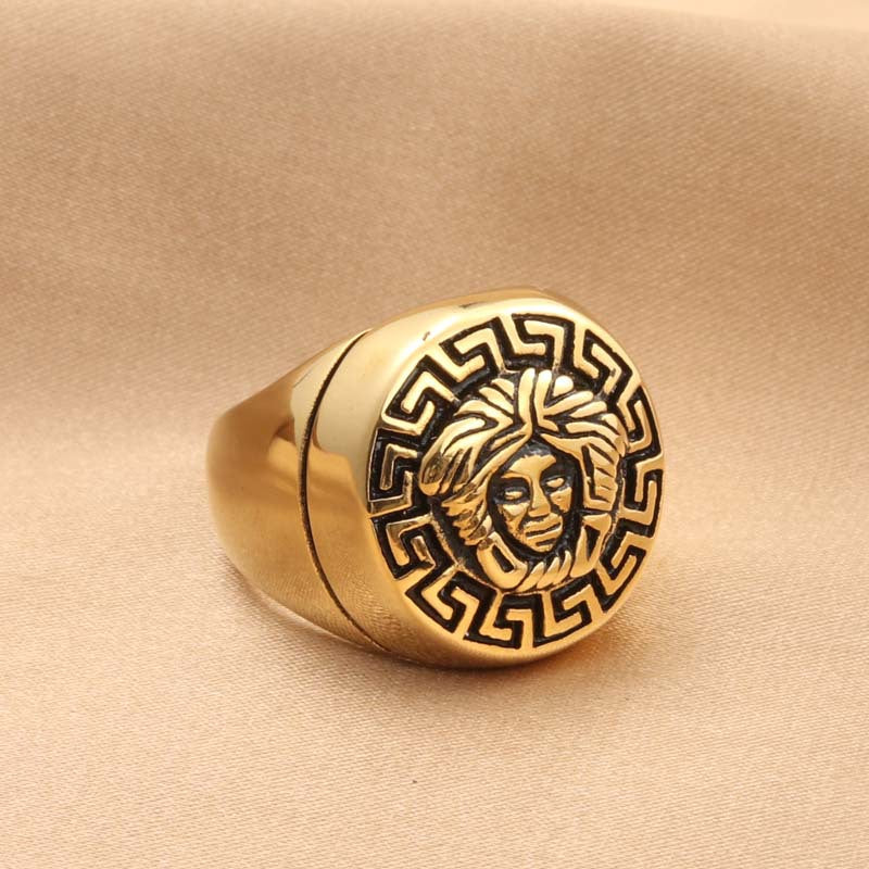 Titanium Steel Great Wall Pattern Ring for Men - Retro Trendy Stainless Steel Accessory