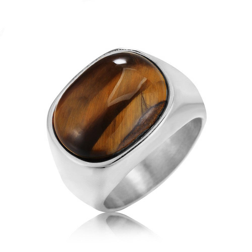 Fashionable Titanium Steel Tiger's Eye Ring for Men and Women - Stylish Oval Design